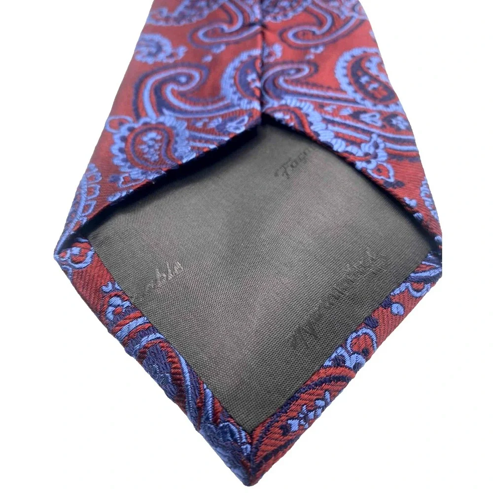 Faconnable Men's‎ Silk Necktie Made In France Handmade Red Paisley Print luxury